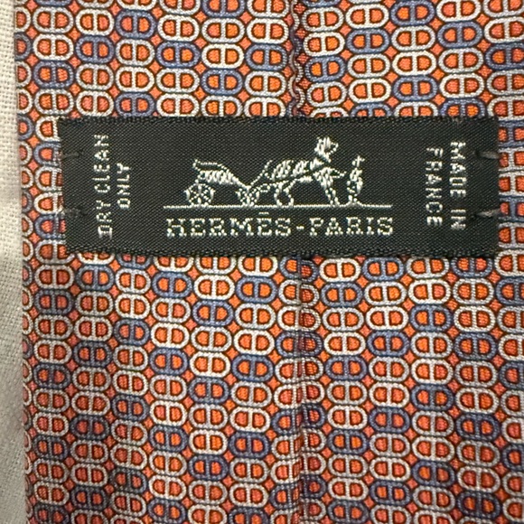 Hermes Tie Men’s OS Navy Orange - Picture 3 of 6